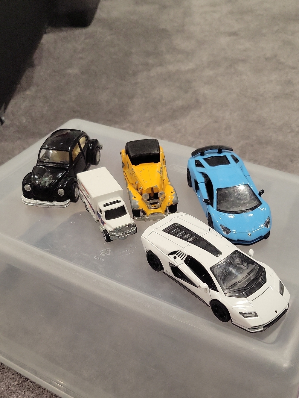 Vintage Kids Die-Cast Car Set - Blue, White, Black, Yellow